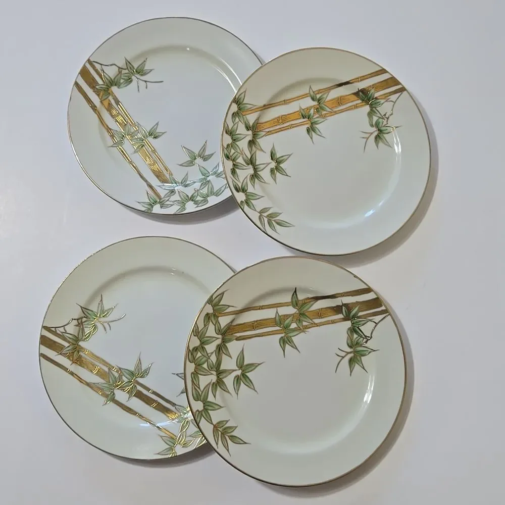 Hand Painted Bambo Plates Occupied Japan Set of 4 Mame-Zara Appetizer Dessert‎